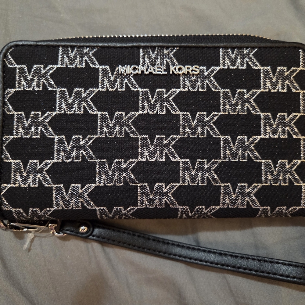Michael Kors Black MK Logo Zip Wristlet